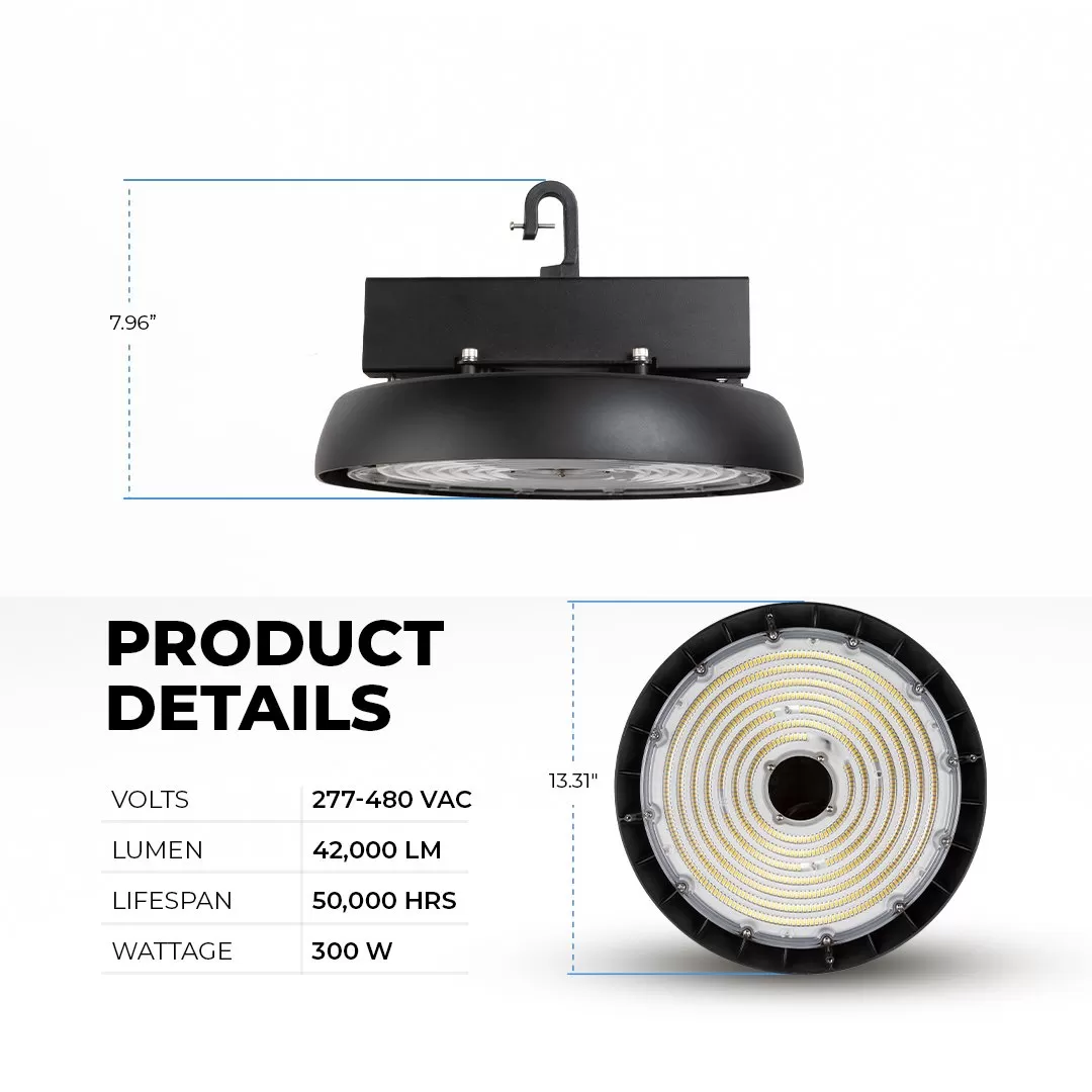 High Voltage 300W UFO LED High Bay With Reflector - 42,000 Lumens - 1,000W MH Equivalent - 5000K 2 High Voltage 300W UFO LED High Bay With Reflector - 42,000 Lumens - 1,000W MH Equivalent - 5000K - Image 2