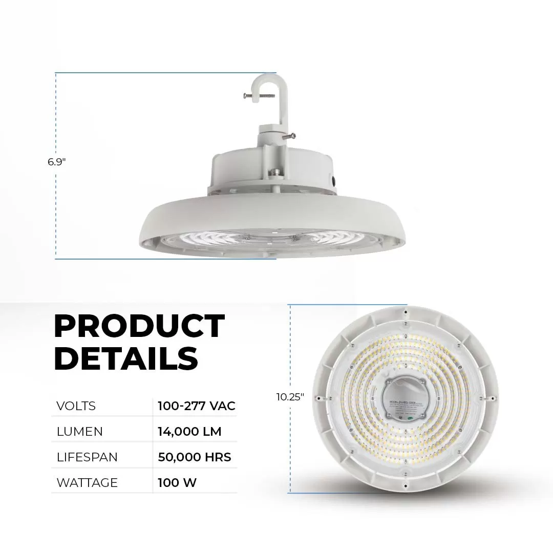 100W UFO LED High Bay With Reflector - 14,000 Lumens - 250W MH Equivalent - White Finish - 5000K 2 100W UFO LED High Bay With Reflector - 14,000 Lumens - 250W MH Equivalent - White Finish - 5000K - Image 2