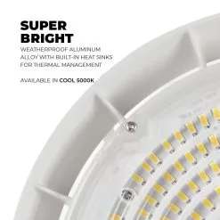 100W UFO LED High Bay With Reflector - 14,000 Lumens - 250W MH Equivalent - White Finish - 5000K 10 100W UFO LED High Bay With Reflector - 14,000 Lumens - 250W MH Equivalent - White Finish - 5000K -Lighting Decoration Store uhbd s1 xk100 80h white r1 super bright