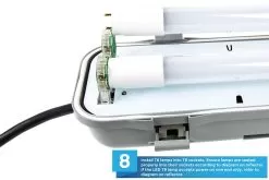 T8 Vapor Tight LED Linear Fixture For 2 LED T8 Tubes - Industrial LED Light - 4' Long - Fixture -Lighting Decoration Store vtlf 2t8 how to step 8