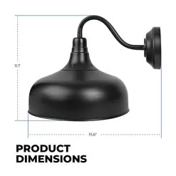 12W Black LED Outdoor Wall Light - Gooseneck Barn Light - 700 Lumens - Natural White -Lighting Decoration Store wll41036 xkbk profile dims 3