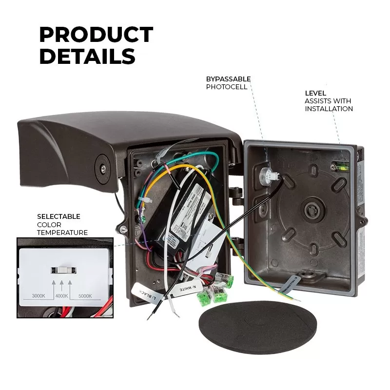 Adjustable Full Cutoff LED Wall Pack - 15W - Selectable CCT - Bypassable Photocell - 70W MH Equivalent - 3000K / 4000K / 5000K 3 Adjustable Full Cutoff LED Wall Pack - 15W - Selectable CCT - Bypassable Photocell - 70W MH Equivalent - 3000K / 4000K / 5000K - Image 3