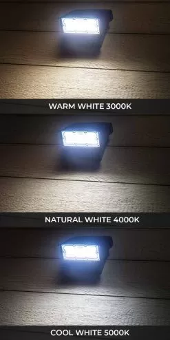 Adjustable Full Cutoff LED Wall Pack - 30W - Selectable CCT - Bypassable Photocell - 100W MH Equivalent - 3000K / 4000K / 5000K -Lighting Decoration Store wpa sw3b30w h8dbr35 cct close up on