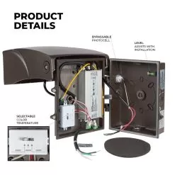 Adjustable Full Cutoff LED Wall Pack - 80W - Selectable CCT - Bypassable Photocell - 175W MH Equivalent - 3000K / 4000K / 5000K -Lighting Decoration Store wpa sw3b80w h8dbr35 back open updated2