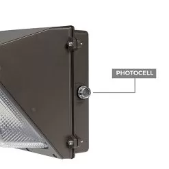 28W LED Wall Pack With Integrated Photocell - 2,800 Lumens - Glass Lens - 70W Metal Halide Equivalent - 5000K - Cool White With Photovoltaic Cell -Lighting Decoration Store wpg 50kxw sphotocell front photcell graphic updated