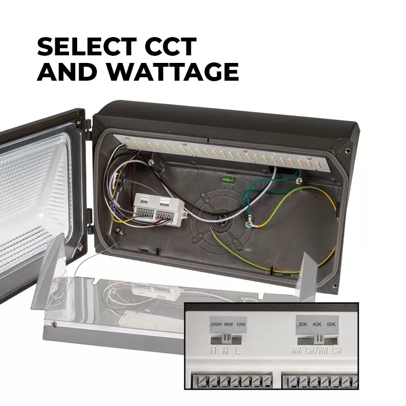 LED Wall Pack With Selectable CCT And Wattage - Durable Glass Lens - 16,200 Lumens - 72W / 96W / 120W - 3000K / 4000K / 5000K 4 LED Wall Pack With Selectable CCT And Wattage - Durable Glass Lens - 16,200 Lumens - 72W / 96W / 120W - 3000K / 4000K / 5000K - Image 4