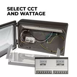 LED Wall Pack With Selectable CCT And Wattage - Durable Glass Lens - 10,125 Lumens - 45W / 60W / 75W - 3000K / 4000K / 5000K -Lighting Decoration Store wpgl2 sw3b75 hpc insideupdated