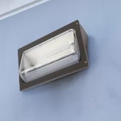 LED Wall Pack With Selectable CCT And Wattage - Durable Glass Lens - 6,750 Lumens - 30W / 40W / 50W - 3000K / 4000K / 5000K -Lighting Decoration Store wpgl2 sw3bx hpc installed close up off 2