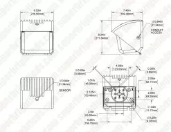 60W LED Small Wall Pack With Bypassable Photocell - 7,500 Lumens - 250W MH Equivalent - 4000K/5000K 23 60W LED Small Wall Pack With Bypassable Photocell - 7,500 Lumens - 250W MH Equivalent - 4000K/5000K -Lighting Decoration Store wps dims 2