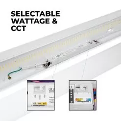 Linkable 4ft LED Wraparound Light Fixture - Selectable CCT - Selectable Wattage - Up To 7,800 Lumens - 3500K / 4000K / 5000K - 55W / 60W / 65W -Lighting Decoration Store wrl sw3c65 select cct watt 1