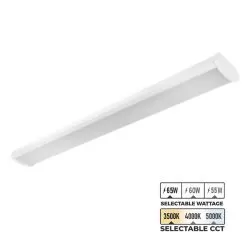 Linkable 4ft LED Wraparound Light Fixture - Selectable CCT - Selectable Wattage - Up To 7,800 Lumens - 3500K / 4000K / 5000K - 55W / 60W / 65W