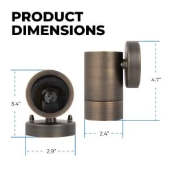 4" Deck / Step Brass Up Or Down Sconce - 12V LED Ready Landscape Fixture - Optional MR16 Bulb - 2700K / 3000K / 4000K / 6500K -Lighting Decoration Store wsr lrr angles dims updated2 1