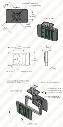 Green LED Exit Sign With Battery Backup - Single Or Double Face -Lighting Decoration Store xs g0