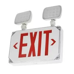 Wet Location Rated LED Emergency Exit Sign - Battery Backup - Adjustable Light Heads - Flame-Retardant - Red