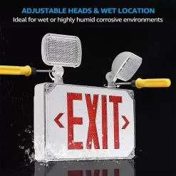 Wet Location Rated LED Emergency Exit Sign - Battery Backup - Adjustable Light Heads - Flame-Retardant - Red -Lighting Decoration Store xsc rwl adjustable heads