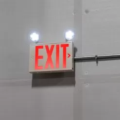 New York City Approved LED Exit Sign - Battery Backup - Adjustable Light Heads -Lighting Decoration Store xscs2 rw app close up installed on