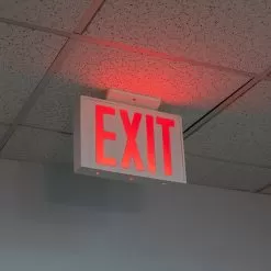 New York City Approved LED Exit Sign - Battery Backup - Steel Construction -Lighting Decoration Store xss r w installed ceiling mount close up